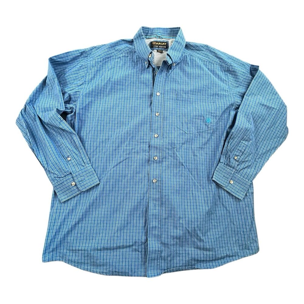 Ariat Pro Series Stretch Button Down Shirt Men's XXL Long Sleeve Blue Plaid